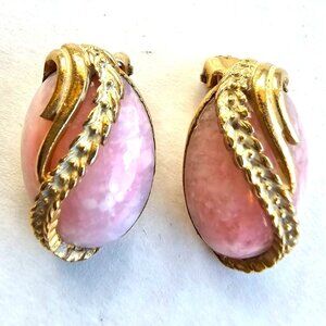 Vintage Marboux Clip on Gold tone and pink stone earrings